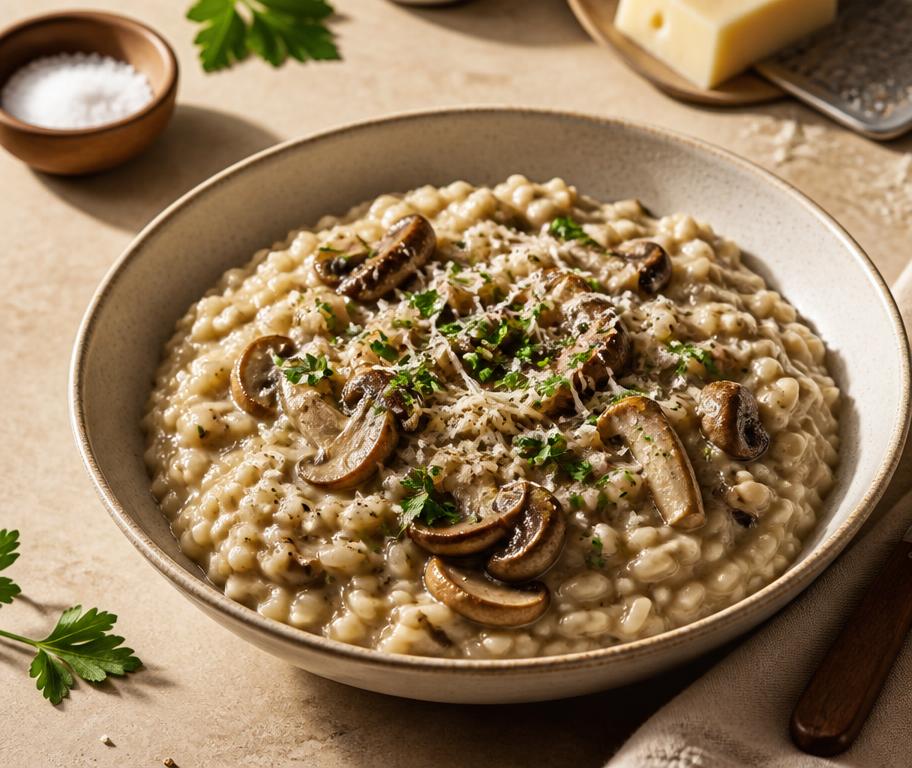 Romige paddenstoelenrisotto met Parmezaan en peterselie
